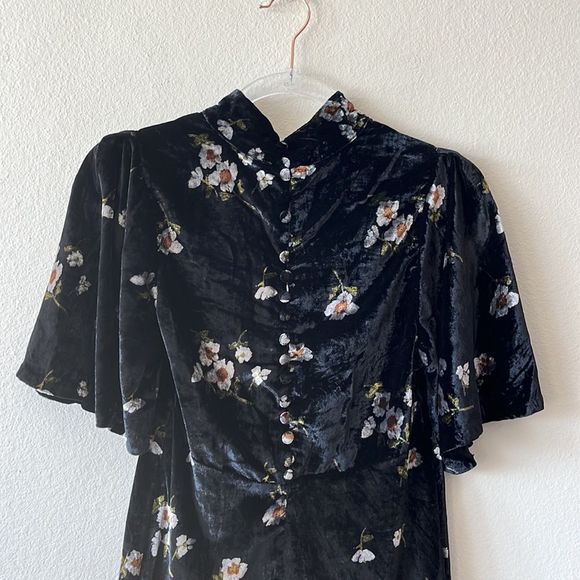 Free People Be My Baby Velvet Floral Print High Neck Mini Dress - Picture 9 of 12
